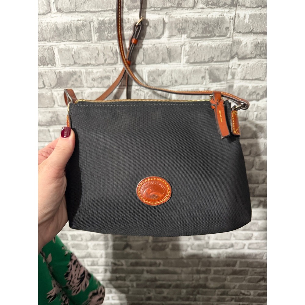 Dooney & Bourke Black Nylon Crossbody Bag with Leather Trim and Duck Logo